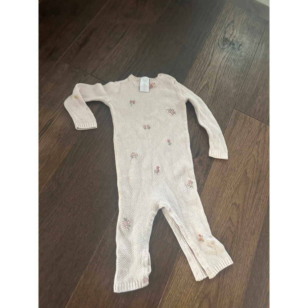 Shabby Chic Baby Girls Knit Romper Pink Floral Flowers Size 6 9 Months